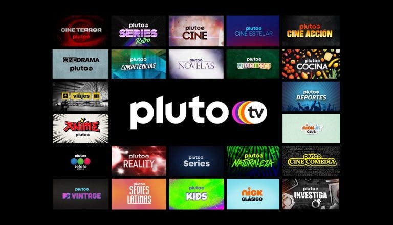 Interfaz de inicio de Pluto TV mostrando sus canales destacados.