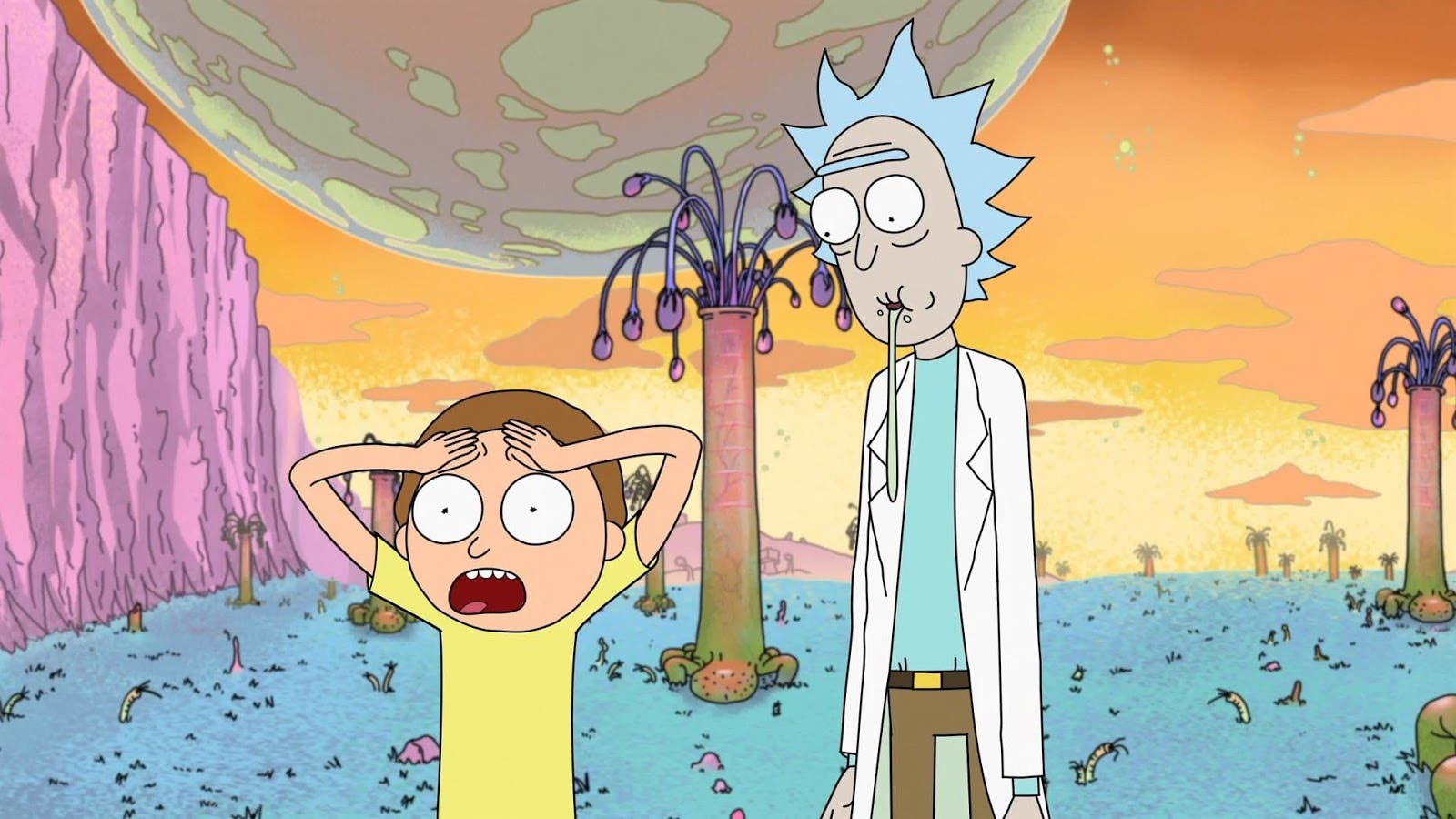 Escena de Rick y Morty, con ambos personajes en una situación característica de la serie.