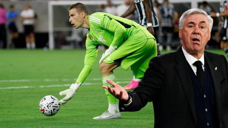 Andriy Lunin en entrenamiento bajo la dirección de Ancelotti en el Real Madrid.