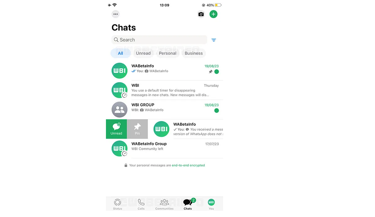 Captura de pantalla del nuevo diseño de WhatsApp iPhone.
