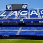 Vista del estadio La Rosaleda del Málaga CF en un día de partido en LaLiga Hypermotion