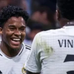 Vinícius Jr y Endrick juntos en la celebración de un gol con el Real Madrid