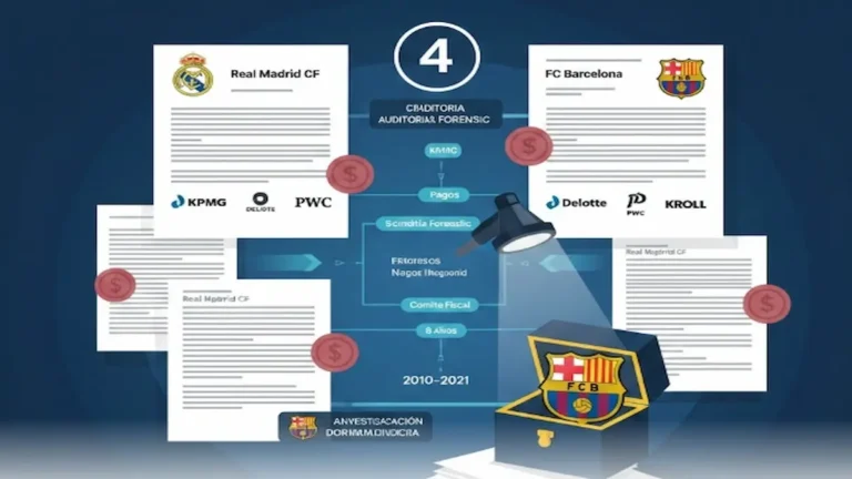 Infografía detallada de la solicitud judicial del Real Madrid para acceder a las auditorías forensic de KPMG, PWC, Deloitte y Kroll sobre las cuentas del FC Barcelona