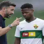 Ansu Fati con la camiseta del Barça y Eder Sarabia dirigiendo al Elche en Primera División