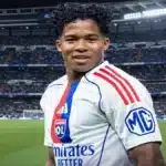 Endrick con la camiseta del Olympique de Lyon, delantero brasileño cedido por el Real Madrid en enero de 2026