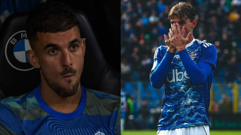 Nico Paz celebrando un gol con el Como y Dani Ceballos en el banquillo del Real Madrid, representando el relevo en la plantilla