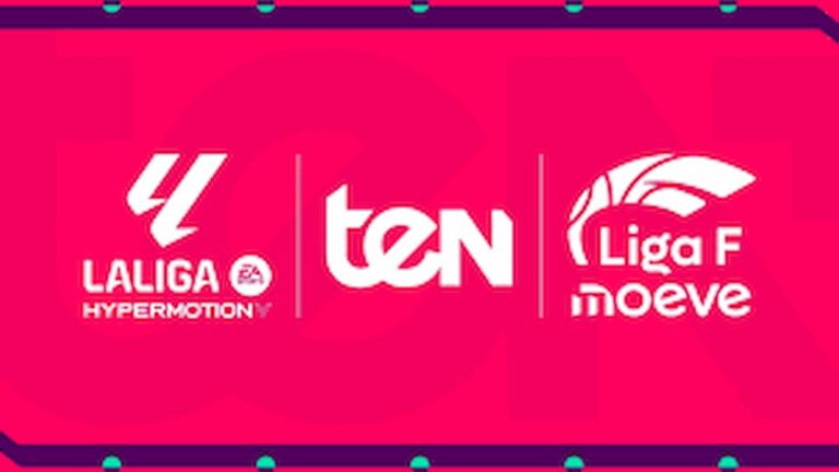 Logotipos de Mediapro, Ten y Liga F sobre un fondo de televisión, anunciando el fin de las emisiones de fútbol en TDT.