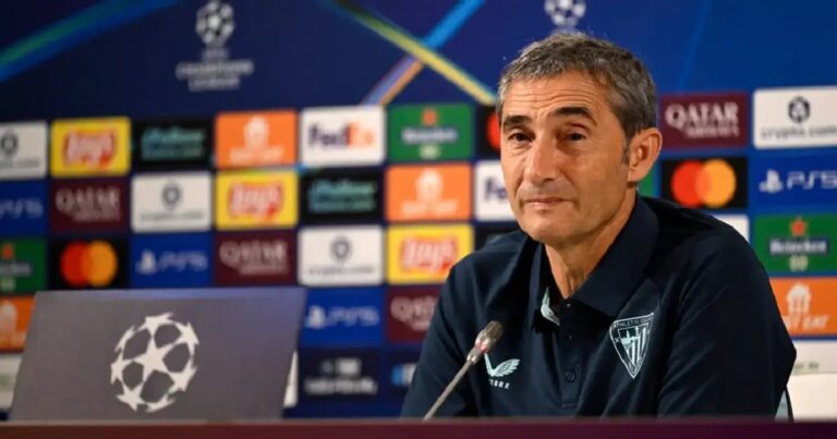 Ernesto Valverde en rueda de prensa analizando la victoria del Athletic Club ante la Atalanta.
