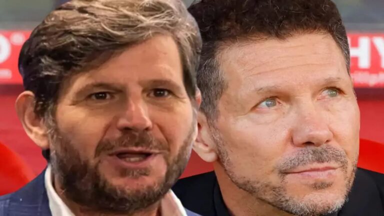 Mateu Alemany y Diego Simeone conversando sobre la planificación deportiva del Atlético de Madrid.