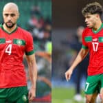 Sofyan Amrabat y Ez Abde durante su participación con la selección marroquí antes de regresar al Real Betis.