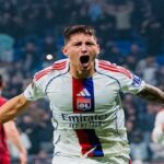 Martín Satriano celebrando un gol con el Olympique de Lyon antes de su fichaje por el Getafe CF