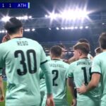 Jugadores del Athletic Club celebrando uno de los goles de la remontada ante la Atalanta BC en Champions