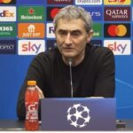 Ernesto Valverde en rueda de prensa analizando la previa del partido de Champions League ante el Atalanta.