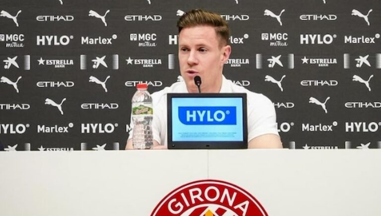 Marc-André ter Stegen durante su rueda de prensa de presentación con el Girona FC.
