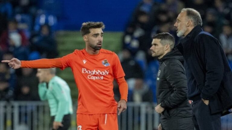 Jon Aramburu celebrando el gol de la victoria de la Real Sociedad ante el Getafe en el Coliseum