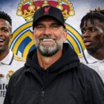 Montaje de Jürgen Klopp con el escudo del Real Madrid, junto a las imágenes de Nico Williams y Vinícius Jr.