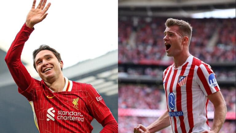 Montaje de Federico Chiesa con la camiseta del Liverpool y Alexander Sorloth con la del Atlético de Madrid, objetivos de la Juventus.