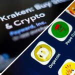 nterfaz de Kraken con logotipos de memecoins como Dogecoin, Pepe Coin y Shiba Inu junto al escudo del Atlético de Madrid.