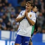 Dani Gómez celebrando un gol en Segunda División, ahora nuevo refuerzo del Sporting