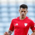 Alfon González, jugador del Sevilla FC, durante una sesión de entrenamiento.