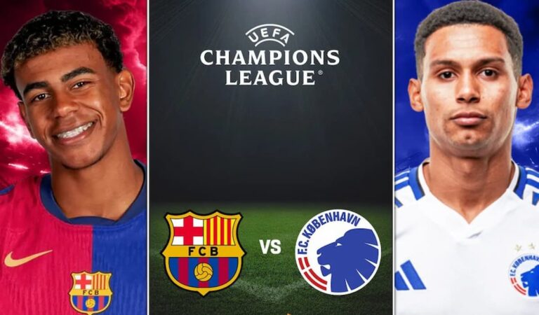Lamine Yamal del FC Barcelona y Youssoufa Moukoko del Copenhague en el cartel oficial de la Champions League.