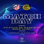 Cartel oficial de Match Day de la UEFA Champions League para el partido Atlético de Madrid vs Bodø/Glimt del 28 de enero de 2026.