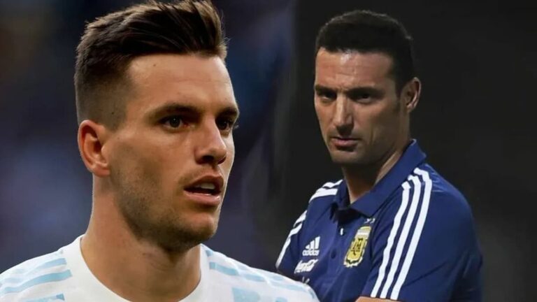 Primer plano de Giovani Lo Celso con la selección argentina y Lionel Scaloni al fondo.