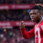 Nico Williams desbordando por la banda izquierda durante el partido de Copa del Rey ante la Cultural Leonesa