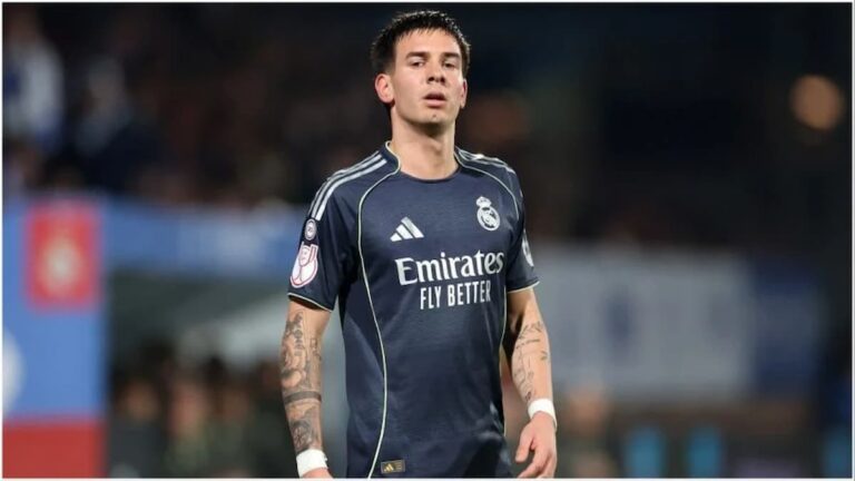 Franco Mastantuono con gesto serio durante un partido del Real Madrid en enero