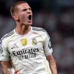 Franco Mastantuono sentado en el banquillo del Santiago Bernabéu con rostro serio