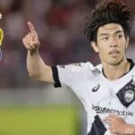 Taisei Miyashiro celebrando un gol con el Vissel Kobe antes de su llegada a la UD Las Palmas