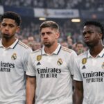 Vinícius Jr. con gesto de frustración mientras escucha los pitos de la grada del Santiago Bernabéu.