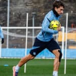Mikel Goti durante un entrenamiento con la Real Sociedad en Zubieta.