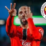 Vedat Muriqi celebrando un gol con el RCD Mallorca en el estadio de Son Moix.