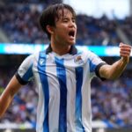 Take Kubo durante un partido de la Real Sociedad en la temporada 2025-26 antes de su lesión en el muslo izquierdo