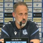 Pellegrino Matarazzo, entrenador de la Real Sociedad, analizando el derbi ante el Athletic Club en rueda de prensa.