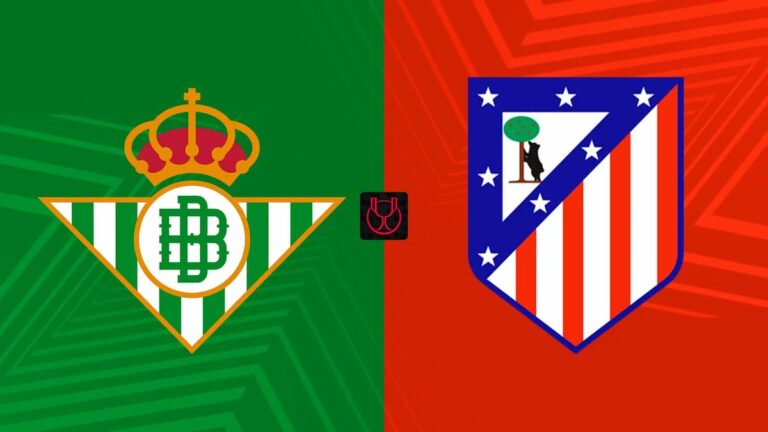 Escudos oficiales del Real Betis Balompié y Atlético de Madrid para el partido de Copa del Rey en La Cartuja.