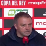 Hansi Flick, técnico del FC Barcelona, durante la rueda de prensa tras el partido de Copa del Rey ante el Atlético de Madrid.