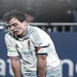 El Yamiq, defensa del Real Zaragoza, con gesto de desolación tras marcar en propia puerta ante el Eibar..