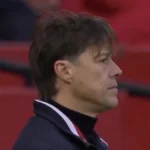 Matías Almeyda con gesto serio y pensativo durante la rueda de prensa tras el empate del Sevilla FC ante el Girona.