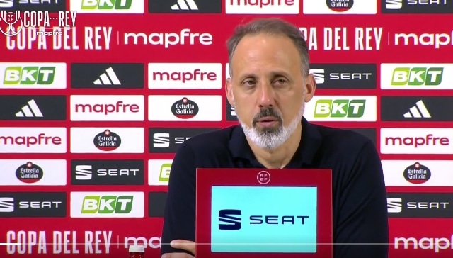 Pellegrino Matarazzo, entrenador de la Real Sociedad, durante la rueda de prensa oficial tras la semifinal de Copa del Rey ante el Athletic Club.