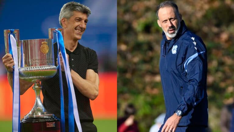 Collage de Imanol Alguacil y Pellegrino Matarazzo. Ambos toman a la Copa como sagrada