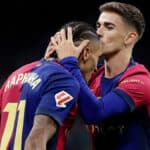 Gavi y Raphinha celebrando un gol con el FC Barcelona.