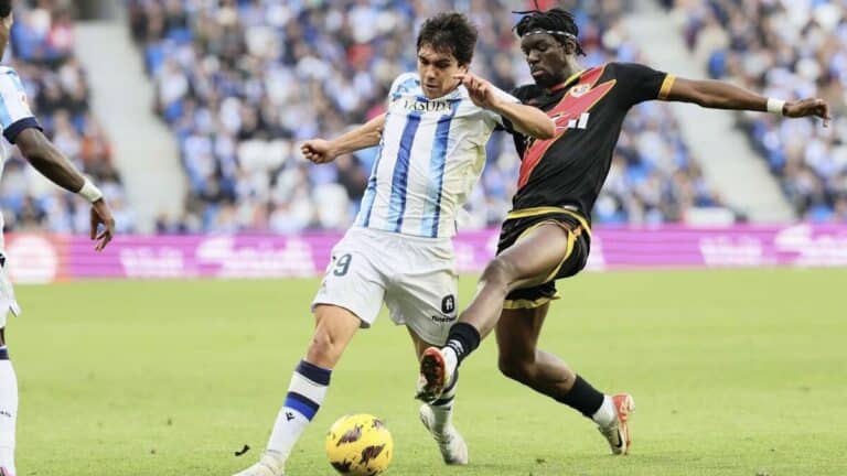 Jon Aramburu, lateral de la Real Sociedad, durante un partido de LaLiga, pretendido por el Manchester City.
