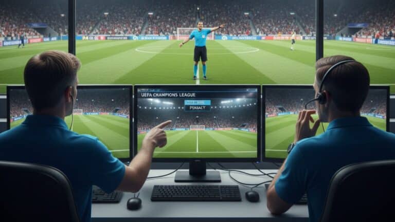 Gráfico de un árbitro pitando un penalti en Champions League vía VAR
