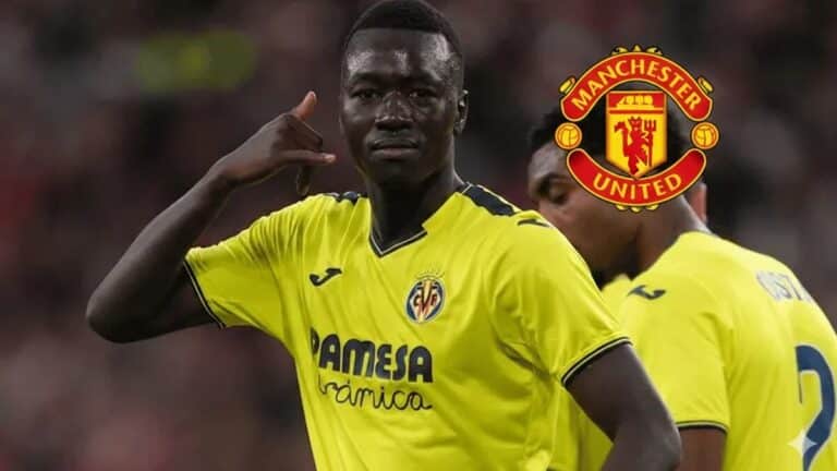 Pape Gueye celebrando un gol con la camiseta del Villarreal CF durante un partido de LaLiga