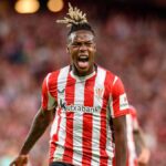 Nico Williams celebrando un gol con el Athletic Club, reflejando su importancia en el equipo pese a los problemas físicos de pubalgia en 2026.