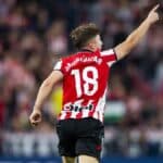 Mikel Jauregizar celebrando un gol con el Athletic en la previa de las semifinales ante la Real.