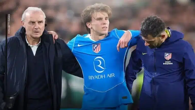 Pablo Barrios durante el partido del Atlético de Madrid ante el Tottenham en la UEFA Champions League antes de lesionarse en el entrenamiento del día siguiente