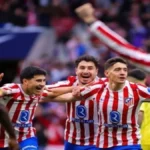 Nahuel Molina celebra su gol ante el Getafe en el minuto 8 del partido de la jornada 28 de LaLiga en el Riyadh Air Metropolitano